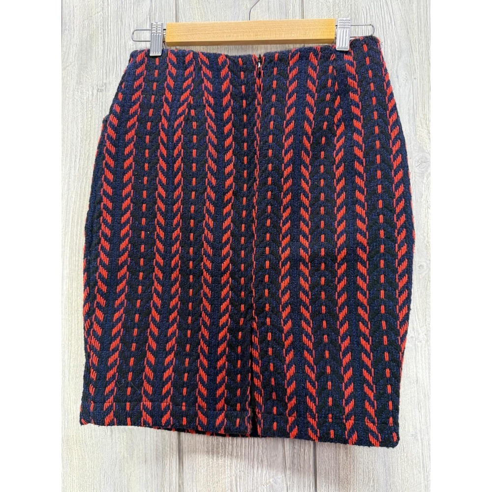Gracia Textured Knit Mini Skirt Orange Navy Blue Chevron Pencil Skirt Lined - Picture 4 of 14